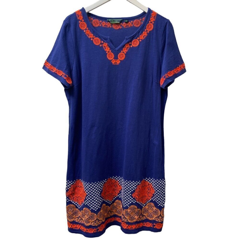 C. WONDER Boho T-shirt Dress Size Large Blue Embroidered Beach Coverup